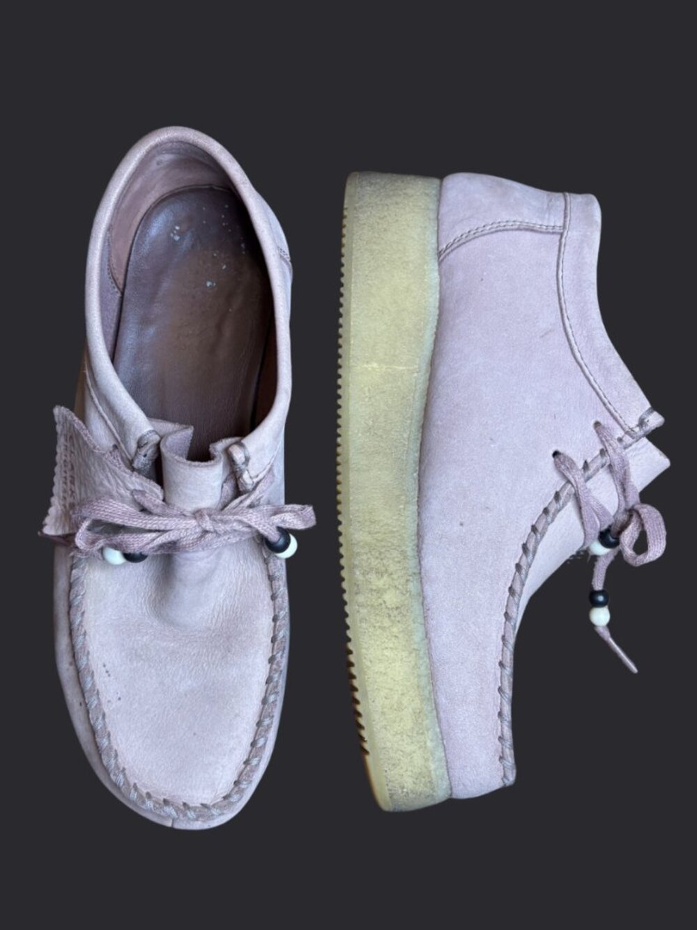 Clarks Originals Wallabee Shoes Women’s 8.5 Lavender Suede Platform Moccasin
